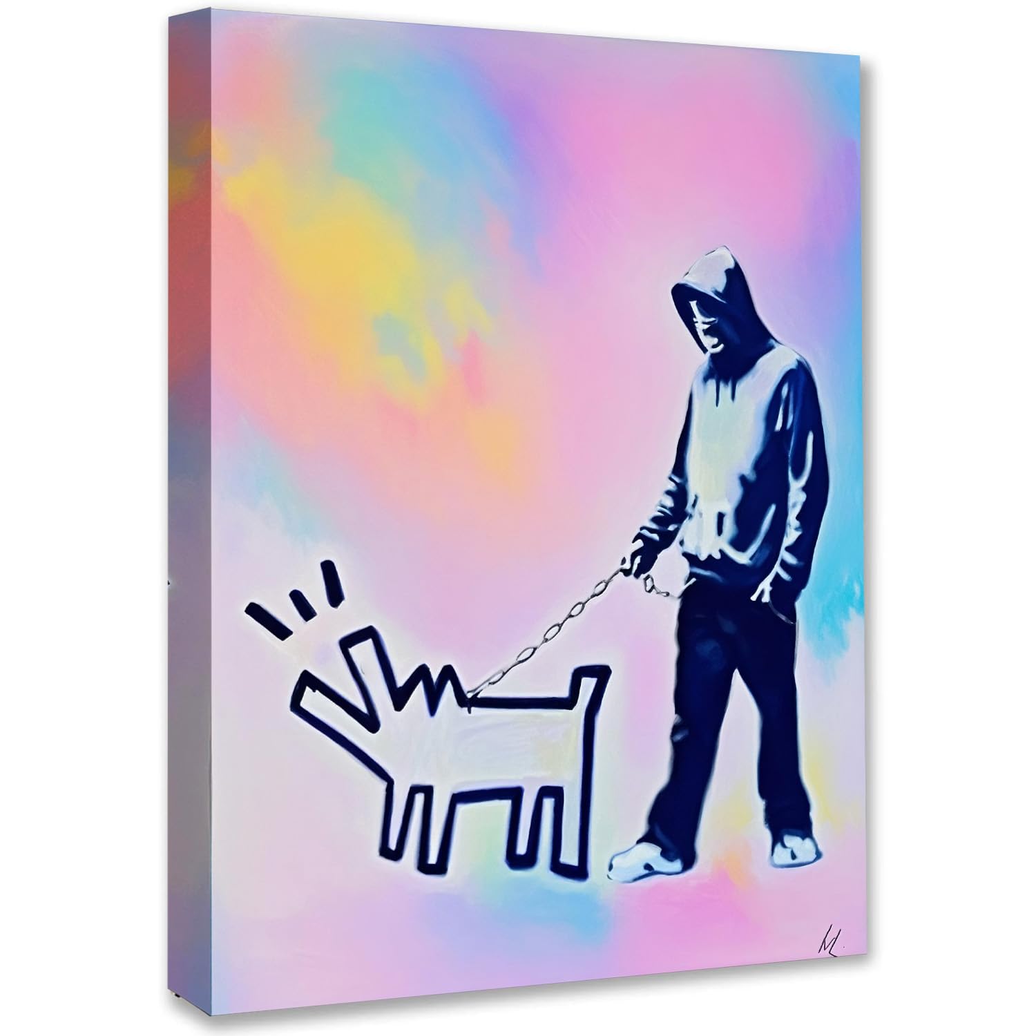 Banksy Canvas Wall Art - Framed Large Canvas Wall Art (30x40cm Wood Frame), Street Art Graffiti Painting for Living Room, Pictures for Living Room & Bedroom Mural, Ready-to-Hang Wall Canvas Decor