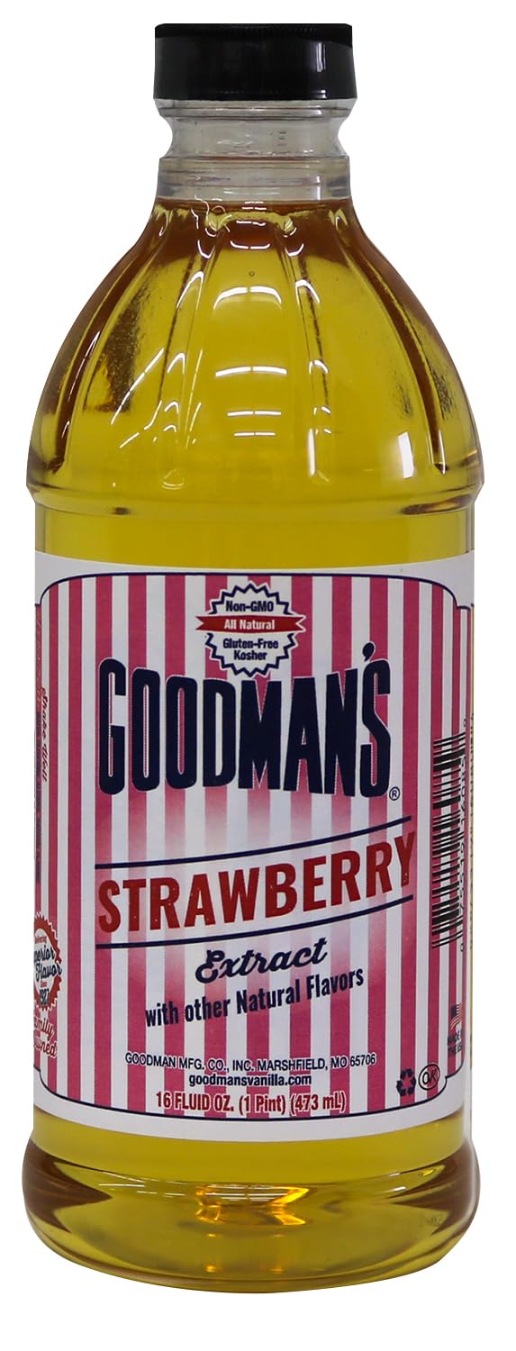 Goodman's Natural Strawberry Extract - Gluten-Free, Non-GMO, Kosher, Low Carb & Low Calorie, Low Alcohol, No Artificial Color, No Animal Products, No Sugar -Enhances Baking, Drinks & Desserts - 1 Pint