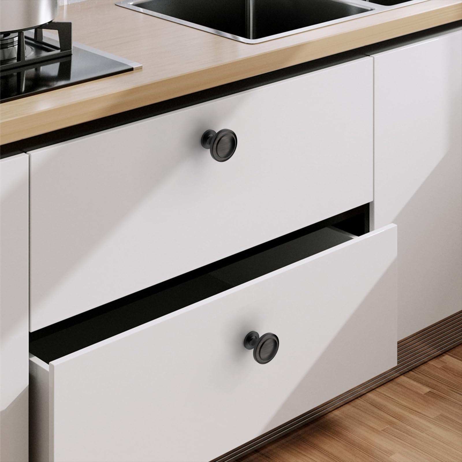 Amerdeco 12 pezzi Pomelli per Mobili Nero per Mobili da Cucina Pomelli Acciaio Inox per Mobili Rotondo maniglie con vite pomelli per cassetti