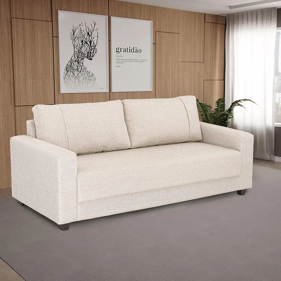 Sofá 3 Lugares Herval Clean Linho Bege, 200 cm