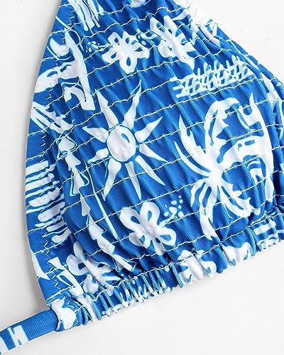 Image of Women's Triangle Bikini Set String Swimsuit Print Tie Smocked Ruched Two Piece Bathing Suit