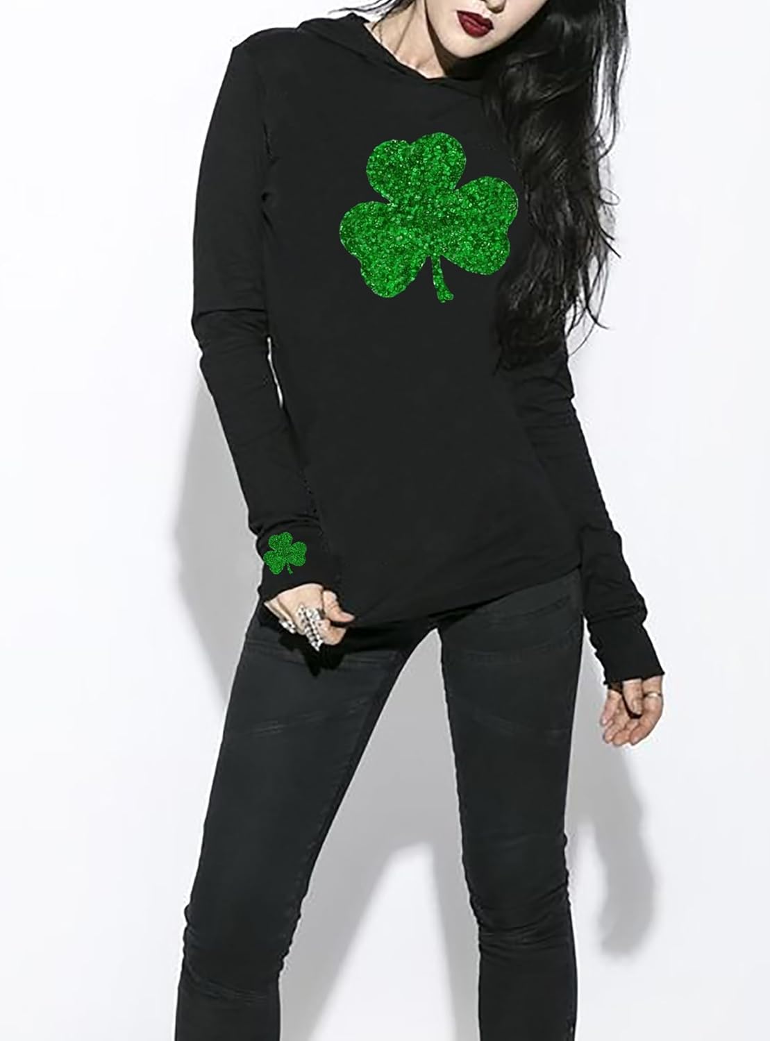 Susongeth St Patrick's Day Hoodie for Women Irish Shamrock Graphic Shirt Funny Lucky Clover Long Sleeve Hoodie Pullover Tops - Image 2