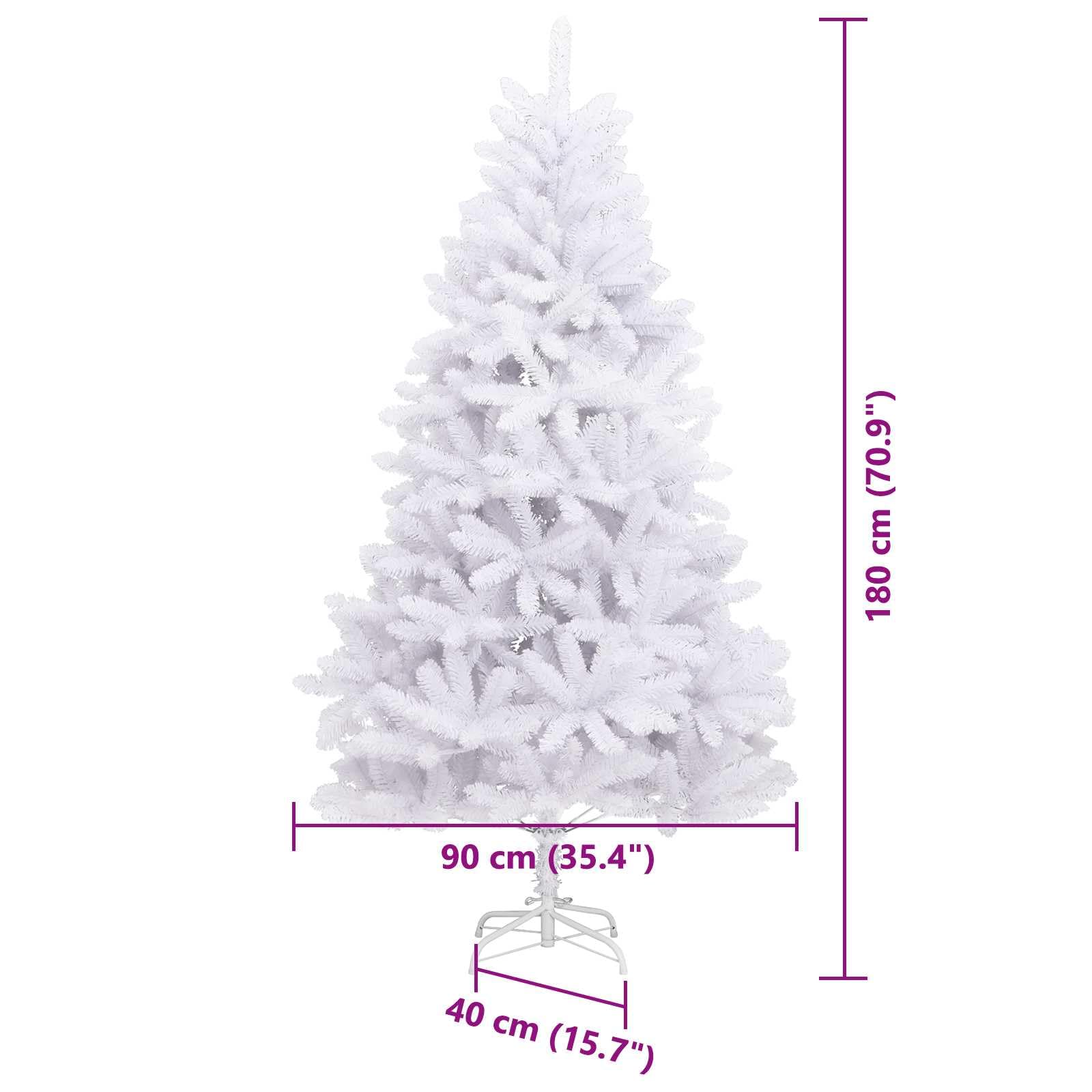 Künstlicher Weihnachtsbaum Weiß 180 cm PVC und Metall, 300 LED Lichterkette USB, lebensechte Spitzen, stabile Struktur für Wohnzimmer, Familie und geschützten Außenbereich