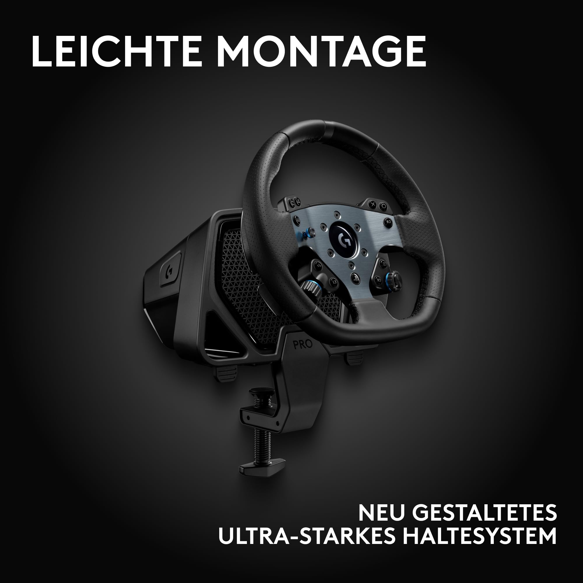 Logitech G PRO Rennlenkrad, Direktantrieb 11 Nm, TRUEFORCE Force Feedback, magnetische Schaltwippen, Doppelkupplung, OLED-Display, Schnellentriegelung, PRO Tastenlayout, Playstation & PC - Schwarz
