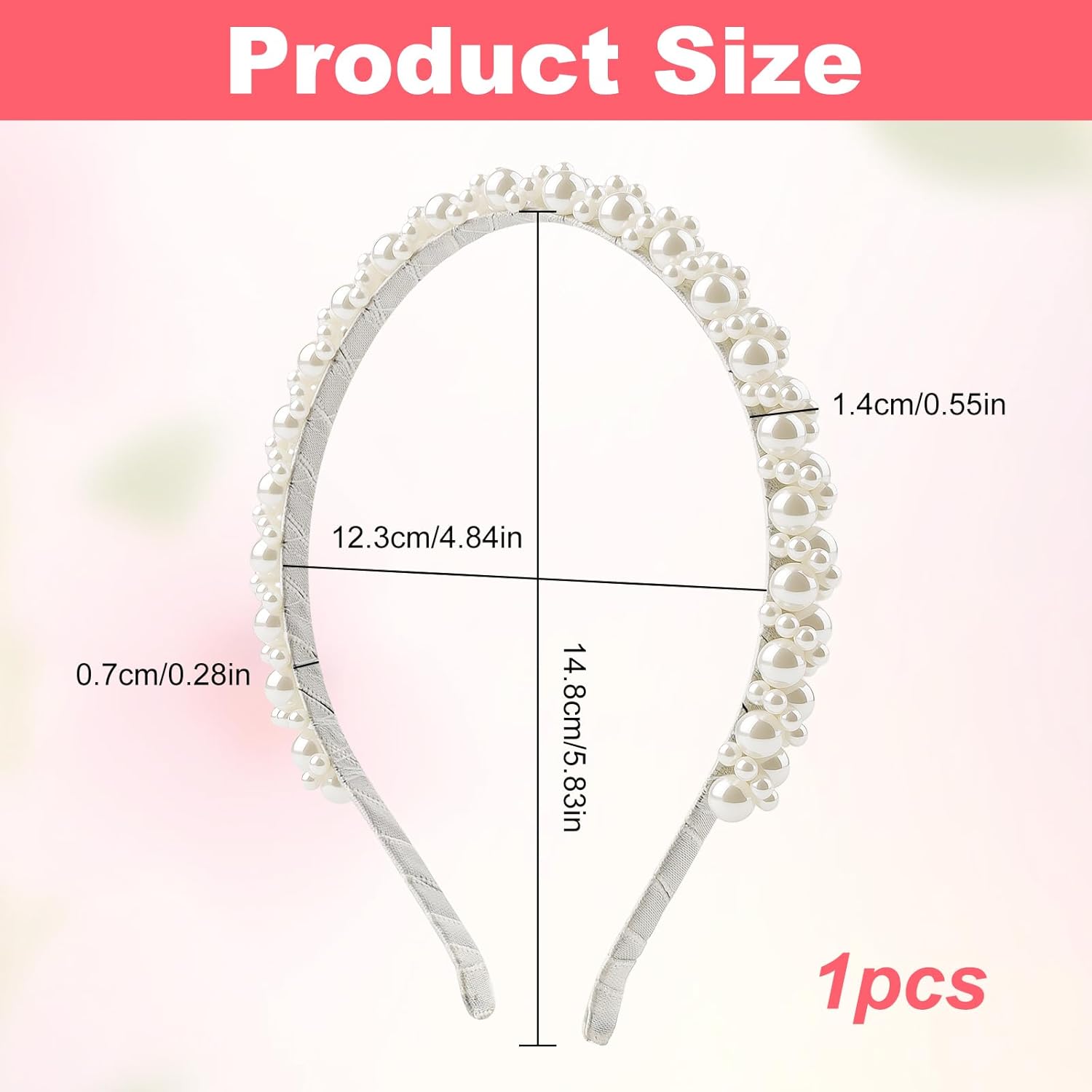 1 Pcs Pearl Headband for Women Girls, Elegant White Faux Pearl Head Band, Fashionable Hair Hoop Headpiece for Wedding Party Birthday Photography Daily Accessories, for Head Circumference 18-20in - Image 2