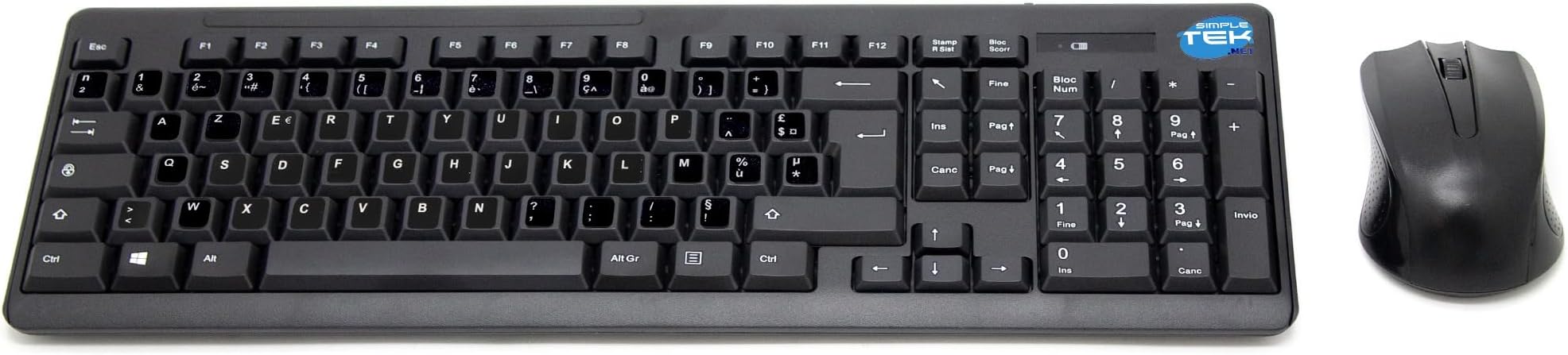 SIMPLETEK - AZERTY French Layout Wireless Keyboard and Mouse Kit with Pre-Applied Stickers, Black, Universal Compatibility