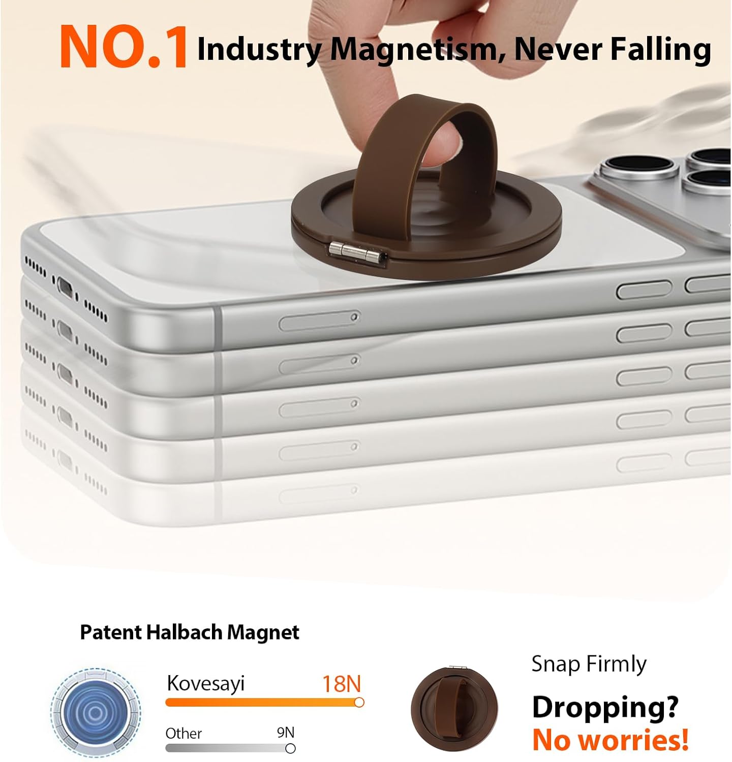 Upgraded Magnetic Phone Grip&Phone Stand, Liquid Silicone Soft and Portable Phone Ring, Removable Finger Loop Ring Grip Holder for iPhone, Strong Magnetic , Compatible with MagSafe Phone Case Brown - Image 7