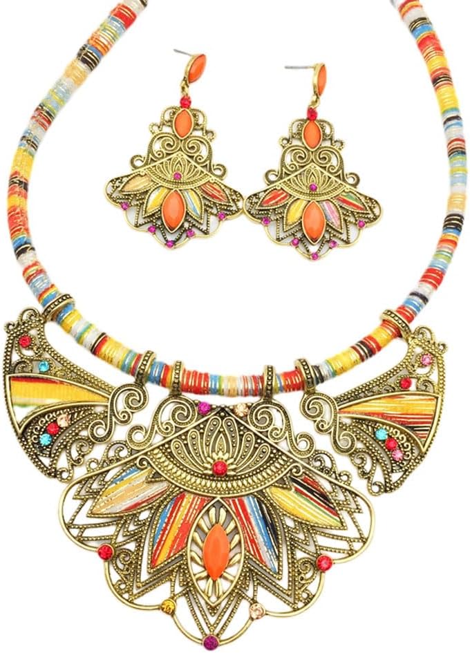 YAZILIND Chunky Necklace Earrings Women's Bohemian Chain Tribal Jewelry Set Handmade Geometric Charm Bib Choker Necklaces - Image 3