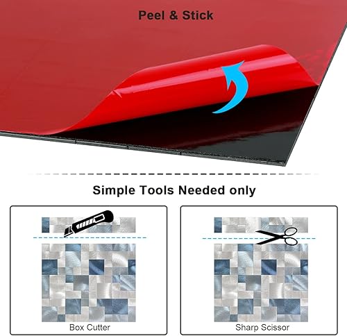 Miniatura 7 de BeNice Azulejo de mosaico para cocina, azulejos de pared de metal para baño, azulejos autoadhesivos (oro fluido, 5 hojas)