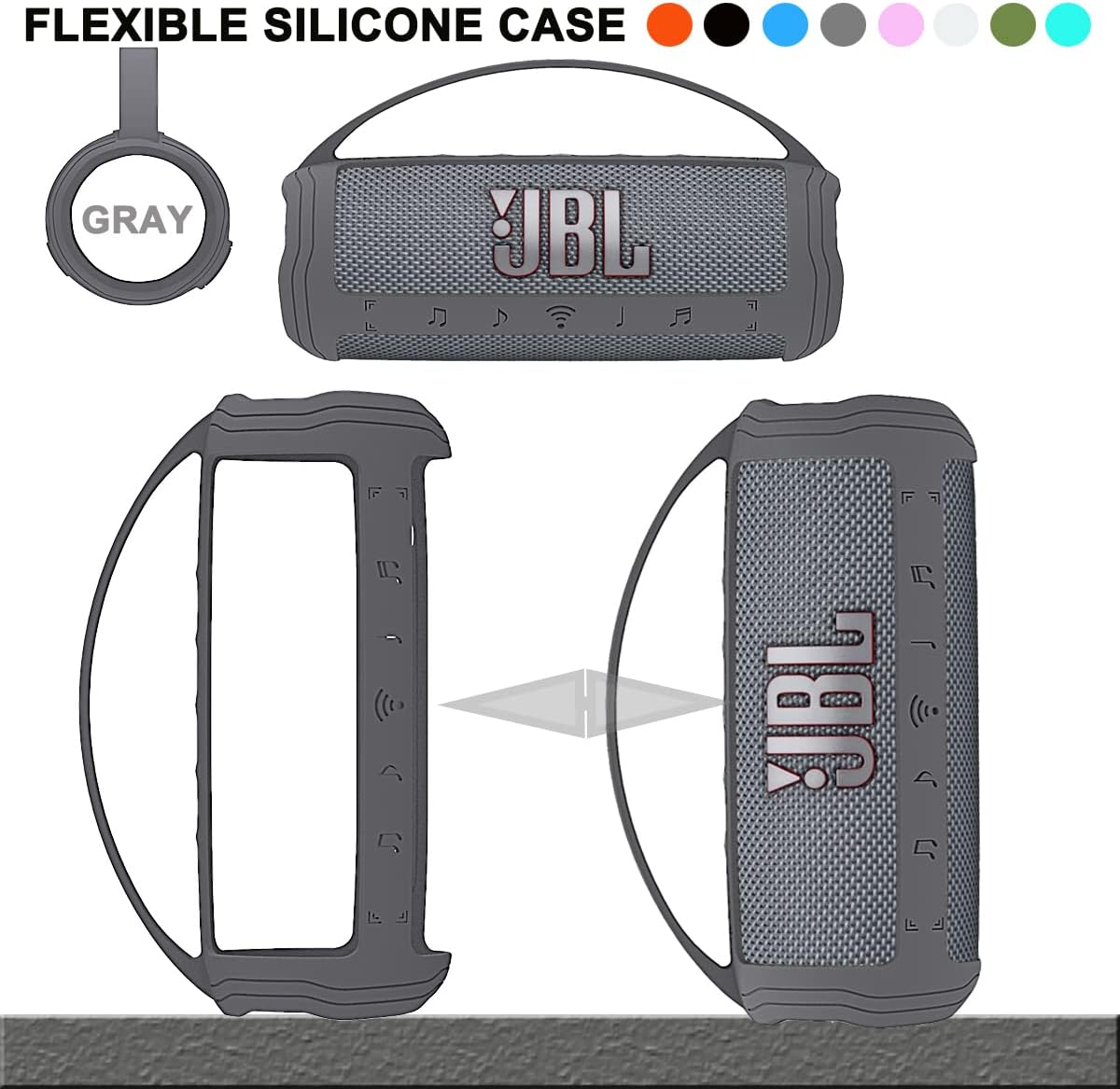 JCHPINE Silicone Cover Case for JBL Flip 6 Portable Bluetooth Speaker, Protective Carrying Holder for JBL Flip 6 Speaker Accessories (Grey Case) - Image 3