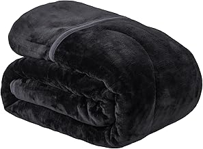 Gokumin Winter Blanket, Moisture Absorbent, Heat Generating, Luxurious 2-Piece Set, Flannel Material, Extra Thick, High Volume, Washable, High Density, Fluffy, Lightweight, Comforter, Comforter (Black)