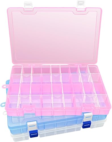 DUOFIRE Organizador de plástico, caja de almacenamiento, divisor ajustable, compartimento de rejilla extraíble para joyas, abalorios, herramienta de