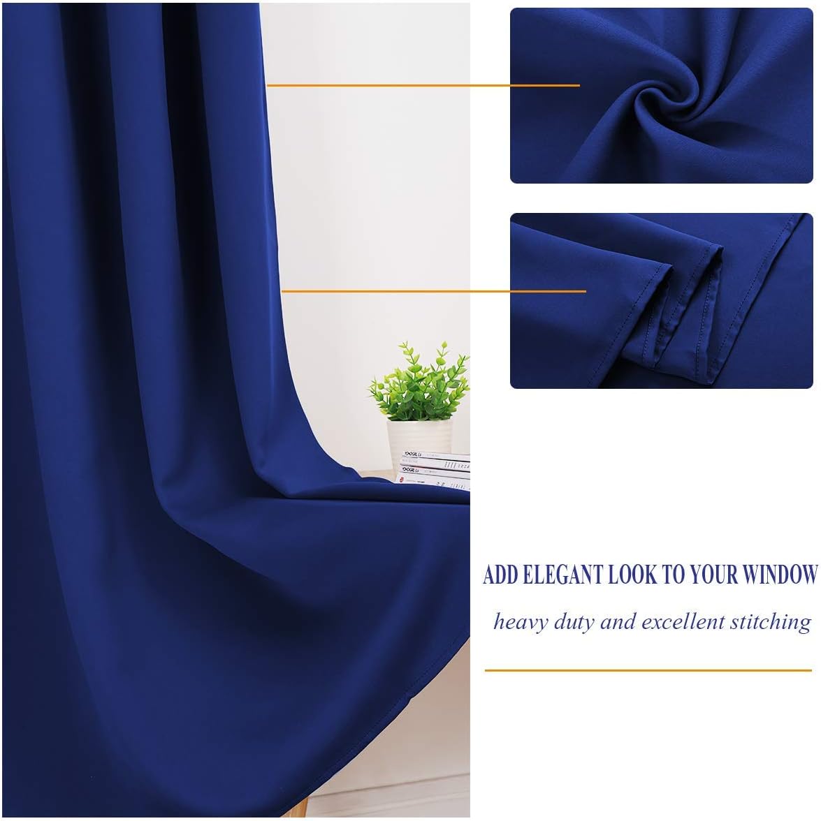 HOMEIDEAS Royal Blue Blackout Curtains 2 Panels 52 X 63 Inch Drop Room Darkening Eyelet Curtains for Bedroom Thermal Insulated Light Blocking Window Drapes - Image 5