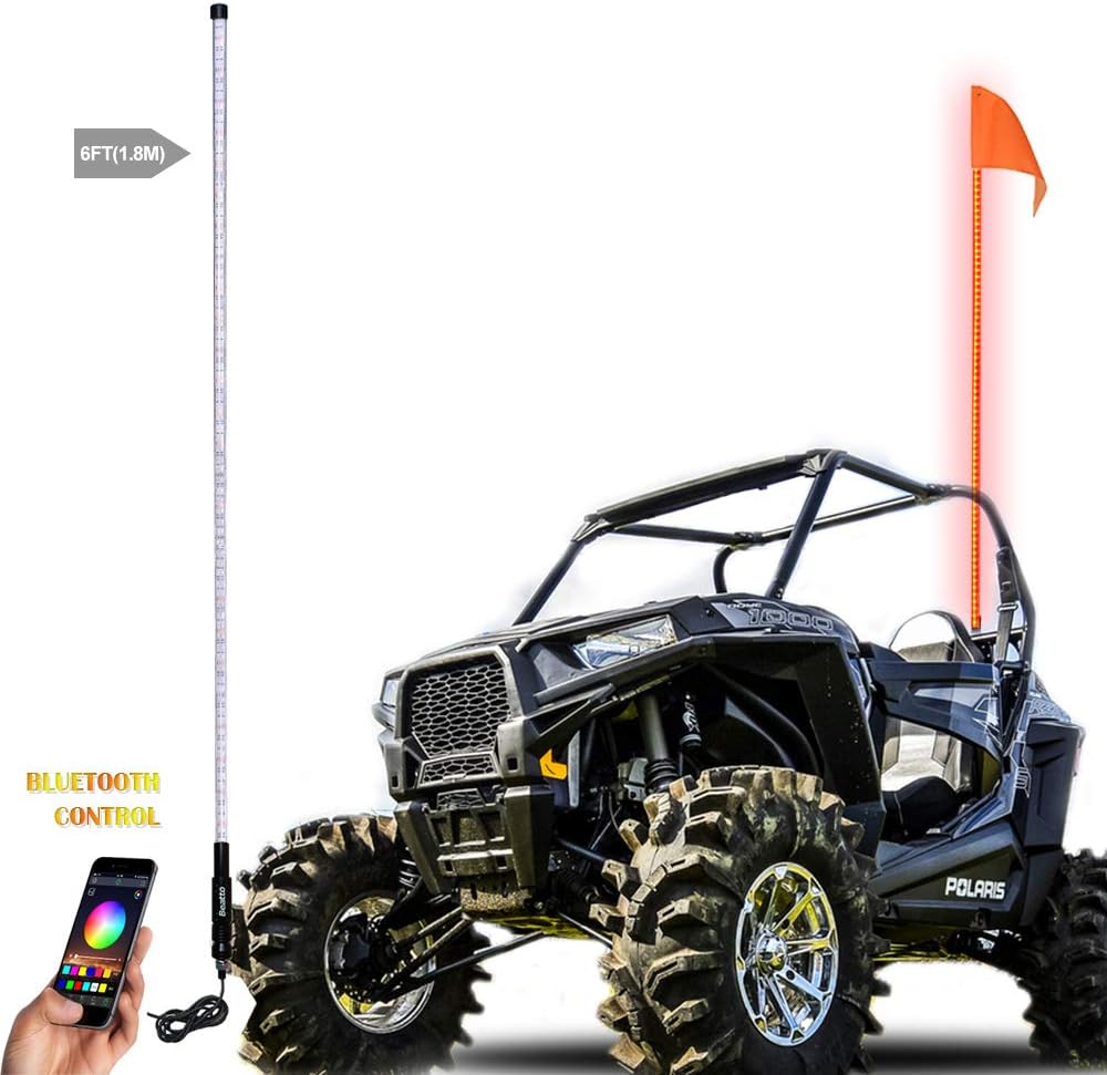 Beatto 6FT(1.8M) APP Bluetooth Controll RGB LED Whips Light LED Safety Flag Poles Light LED Antenna Light For Off- Road Vehicle ATV UTV RZR Jeep Trucks Dunes