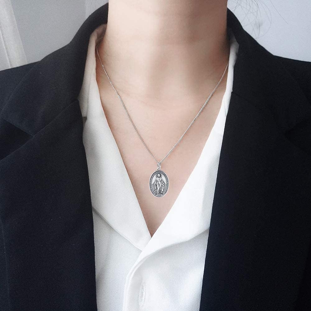 Rnivida 925 Sterling Silver Miraculous Medal Virgin Mary Pendant Necklace Religious Jewelry Gifts For Her