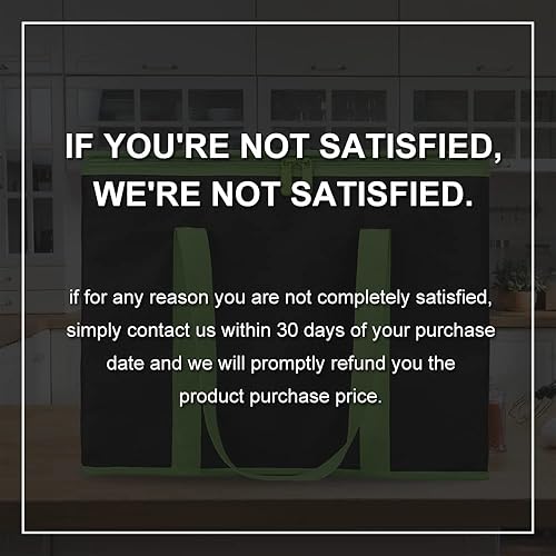 Miniatura 6 de Bodaon Paquete de 3 bolsas aisladas para entrega de pizza, bolsas de compras reutilizables XL, color negro con borde verde