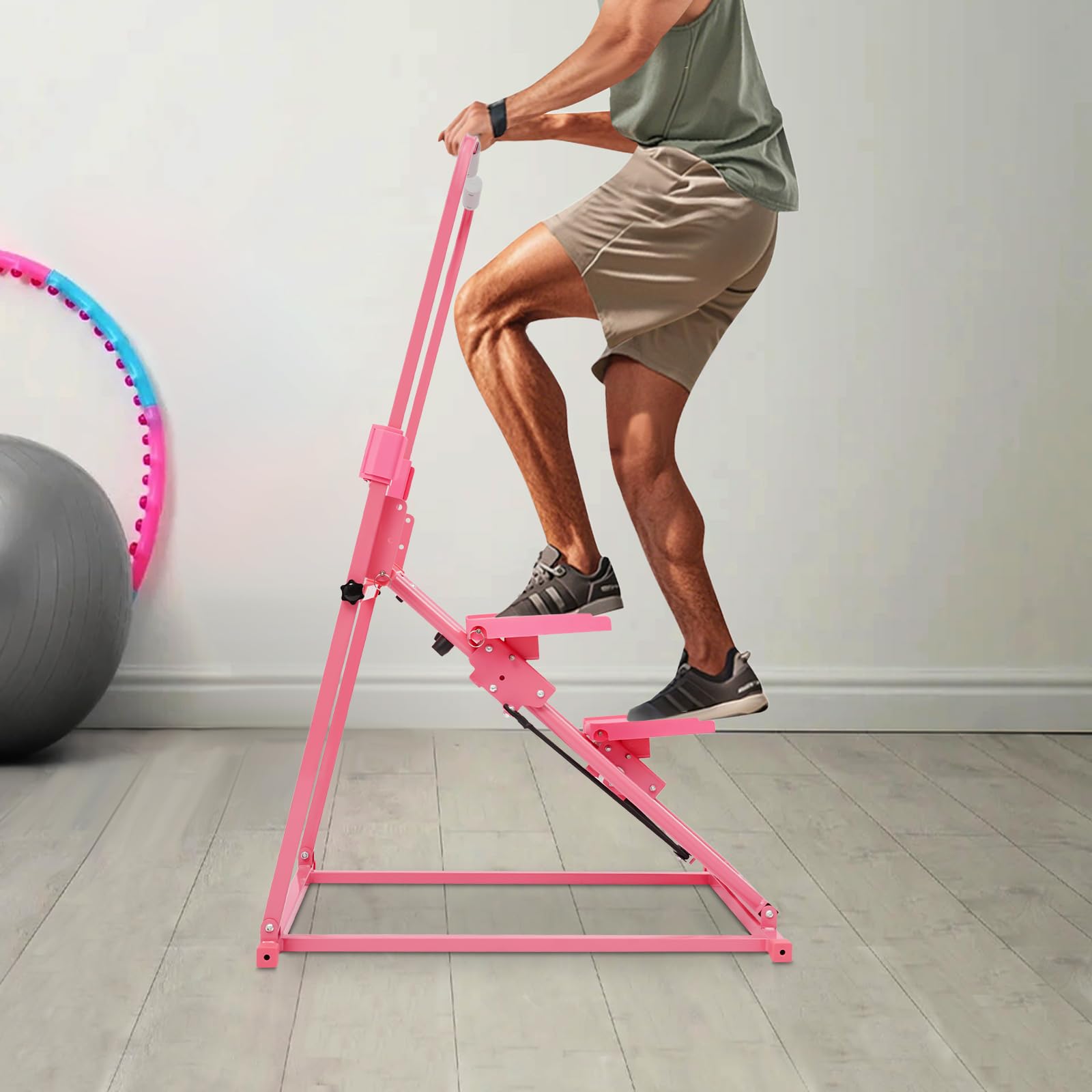 Stepper orbitrek do ćwiczeń cardio, regulowana kierownica i pedały, urządzenie fitness do ćwiczeń w domu, na siłownię, 100 kg, różowy