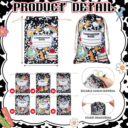 Sweetude 36 Pcs Teacher Survival Kit Gift Bags 4 x 6 Composition Notebook Drawstring Bag for Teacher Student Welcome Back to School Gift Bag in Bulk First Day of School Classroom Party Favor (Marble) - Image 2