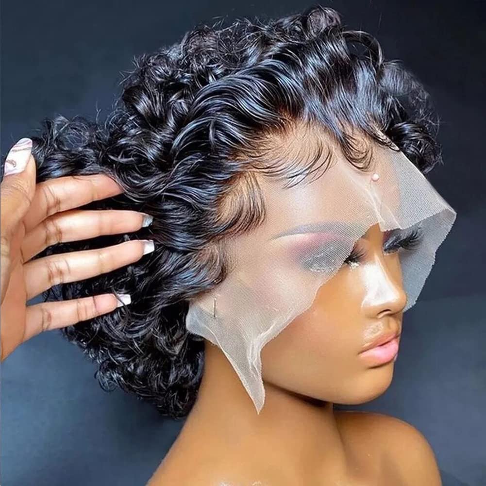 UDU Short Curly Lace Front Wigs for Black Women Human Hair Wigs 13X2 Pixie Cut Lace Front Wig Pre Plucked Lace Front Human Hair Wig with Baby Hair 150% Density