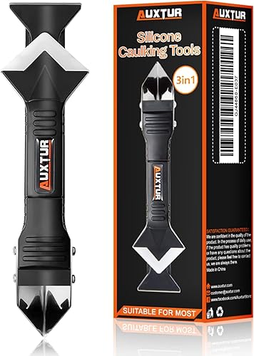 AUXTUR Herramienta de calafateo de silicona, kit de herramientas de acabado de calafateo 3 en 1 (cabezal de acero inoxidable), herramienta de