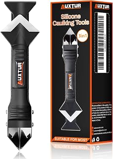 AUXTUR Silicone Caulking Tool, 3 in 1 Caulking Finishing Tool Kit(Stainless Steelhead), Scraper Tool, Grout Removal Tool, Caulk Remover for Bathroom, Kitchen, Floor, Window, Sink Joint, Frames Seal