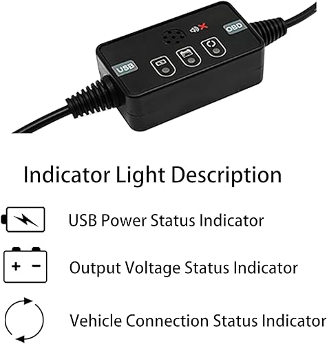 Miniatura 2 de Conector OBD II para vehículo alimentado por USB, ahorro de memoria con zumbador, cable de fuente de alimentación de emergencia ECU para automóvil,