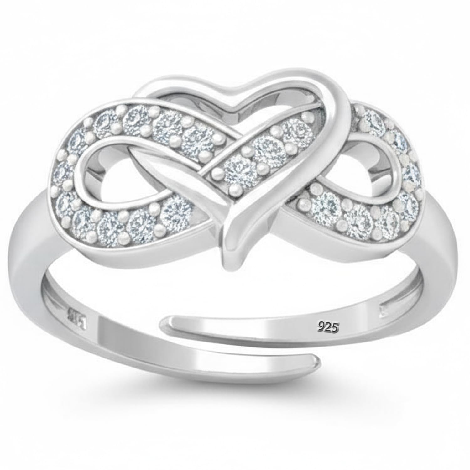 925 Silver Rings for Women Pure Silver - Infinity Ring for Women Stylish, Heart Shape Ladies Rings for Girls, Chandi ki Ring for Girlfriend (Adjustable Size)