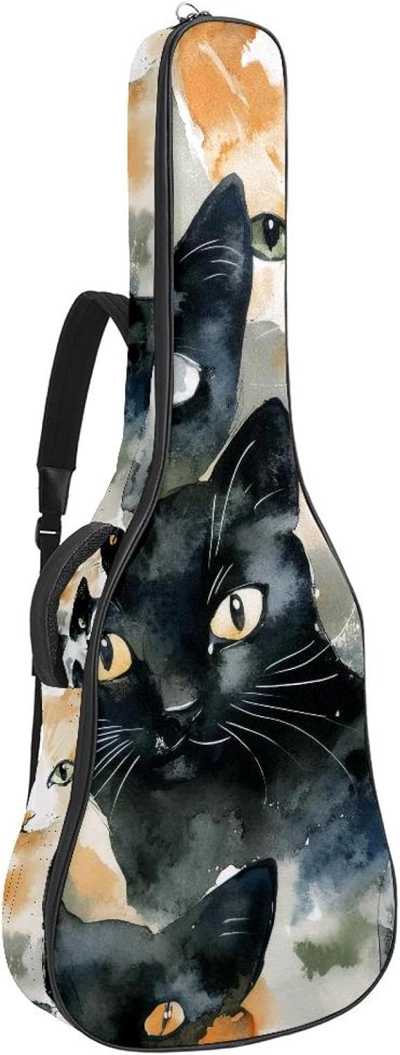 40 41 42 Inch Acoustic Guitar Bag, 0.4 In Thick Sponge Padded Guitar Case Gig Bag with Back Hanger Loop and 2 Pockets, Watercolor Cats Print
