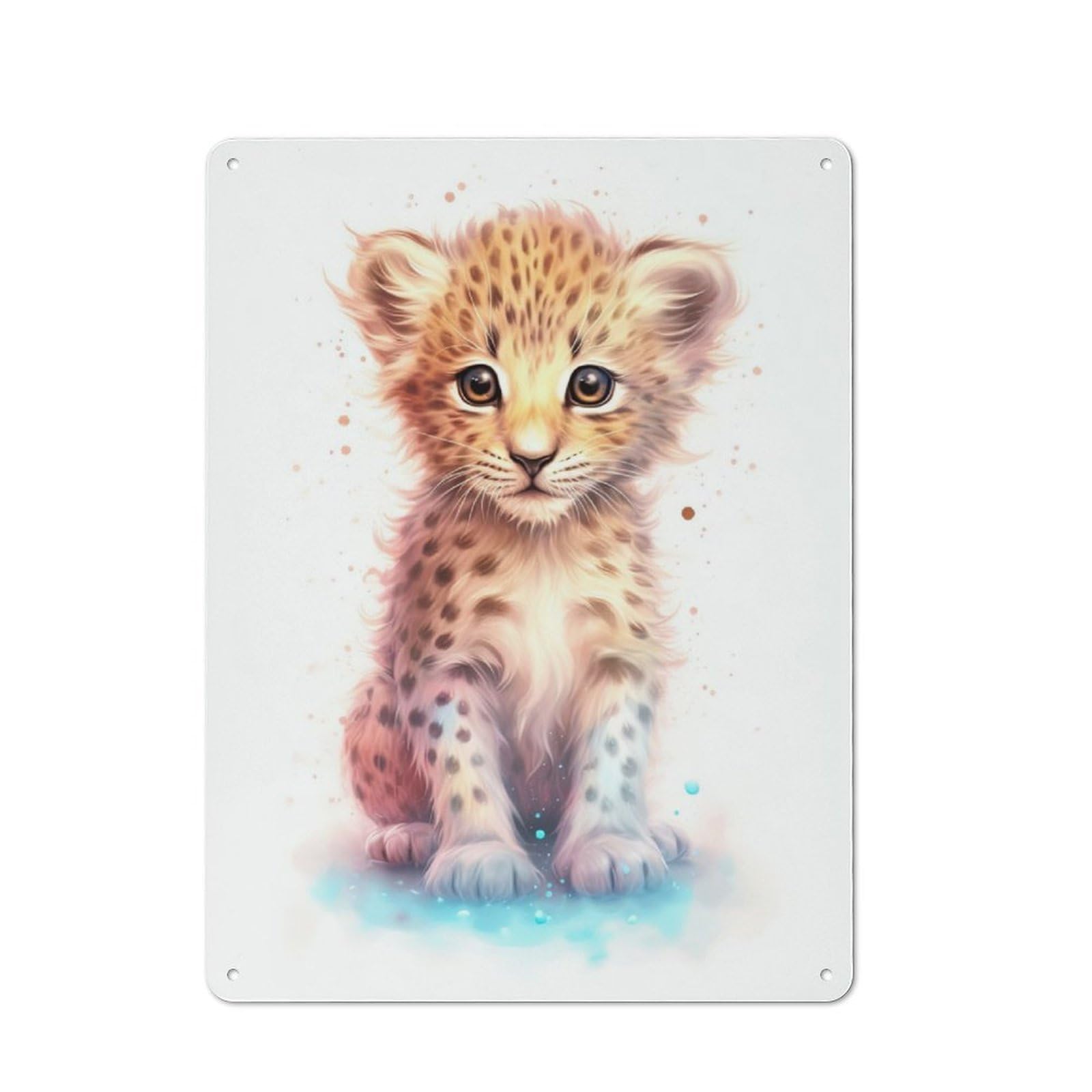 Distressed Look Watercolor Baby Leopard Decorative Tin Sign 40x30cm, Retro Room Decor for Lounge, Study, Pub Or Wall Gallery