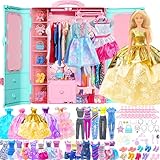 Style Shine - Juego de 70 piezas de clóset para muñecas con ropa y accesorios, 2 vestidos de boda, 6 vestidos de moda, 2...