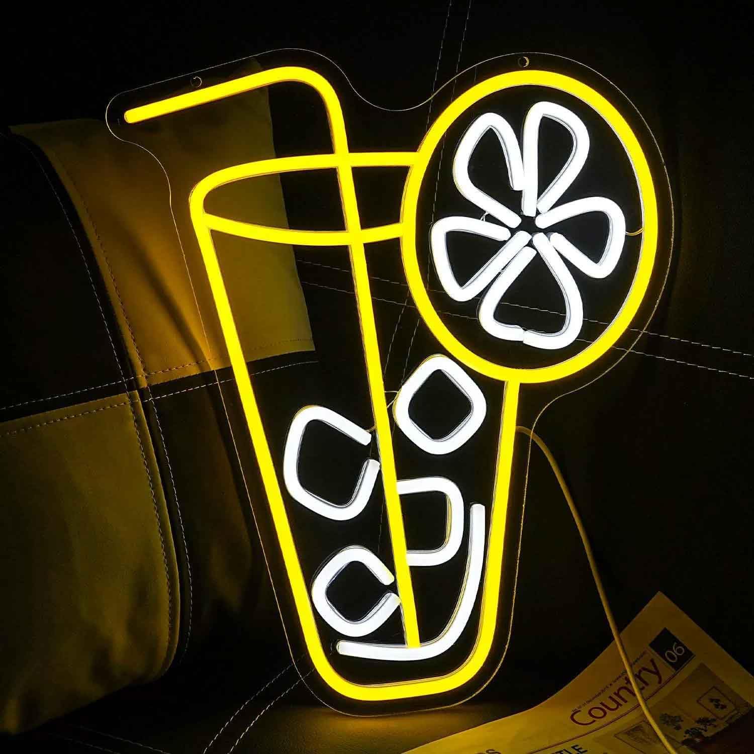Juice Neon Sign for Wall Decor Dimmable Yellow Neon LED Lights for Bar Man Cave Light Up Signs for Bedroom Pub Accessories Decorations Aesthetic Birthday