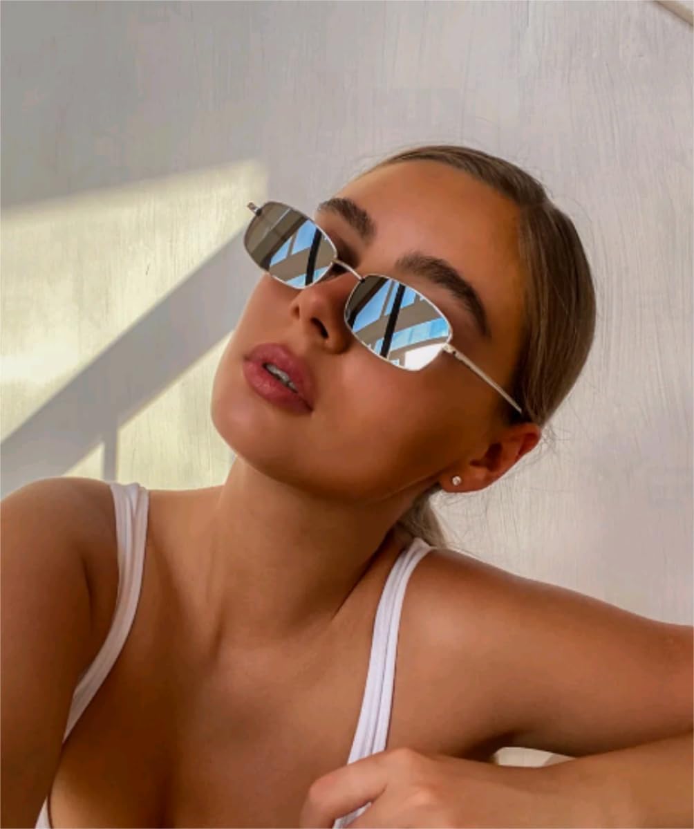 ADE WU Fashion Rectangle Sunglasses for Women Men Retro Small y2k Narrow Rectangular Sun Glasses 90s Unisex Stylish - Image 2