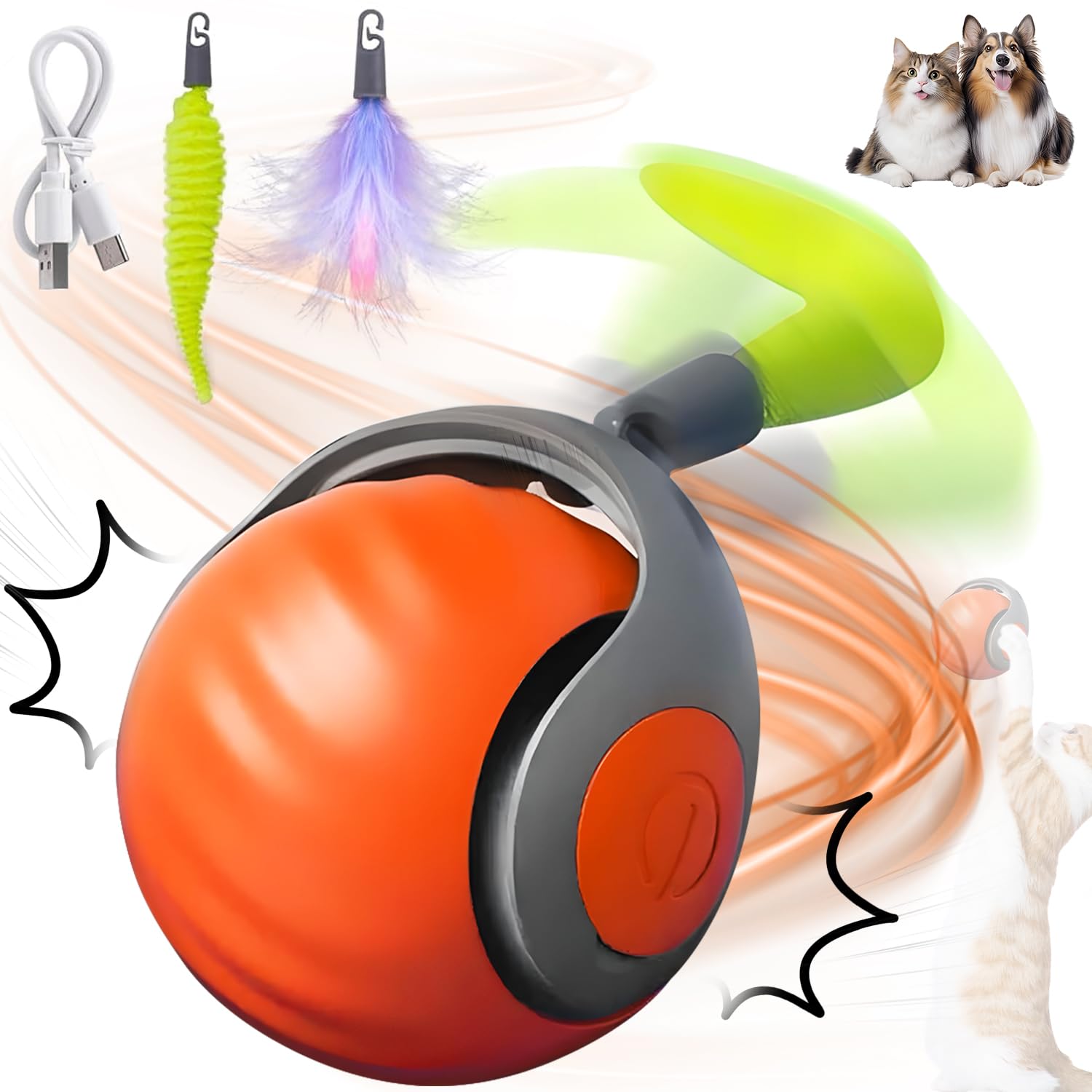 MAROJEIF Tail 2.0 Cat Toy,Smart Interactive Cats Toy Balls,Automatic Moving Balls for Cat Dog Touch Motion Rolling Toy Ball,Self Rolling Smart Cats Toy Ball Interactive