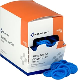 First Aid Only 90922 Blue Nitrile Finger Cots, Disposable Rubber Finger Protectors for Offices, Kitchens, Home, and More, 144 Pack