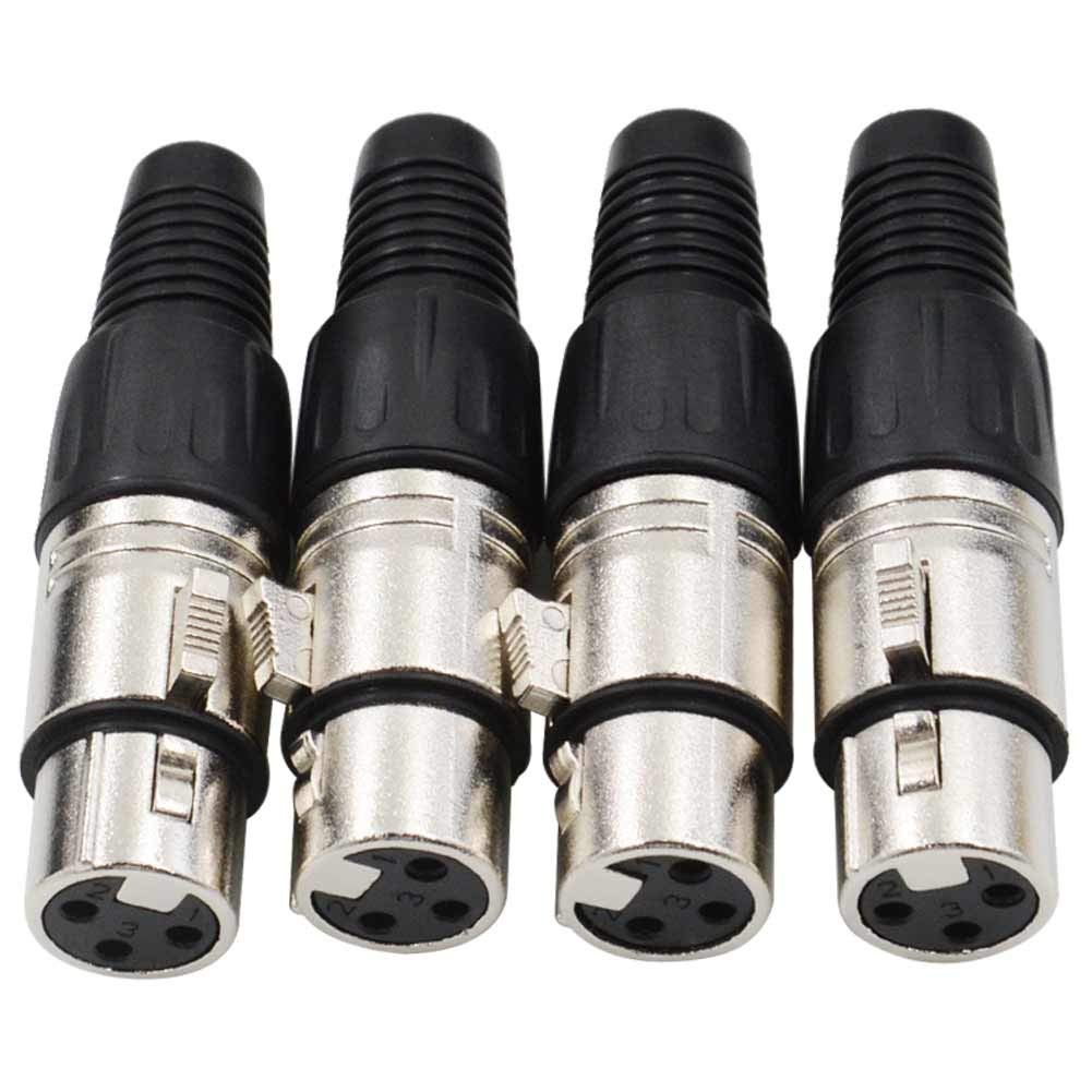 4Pack XLR Female Plugs - 3 Pin XLR-F Plugs for Microphone Cables