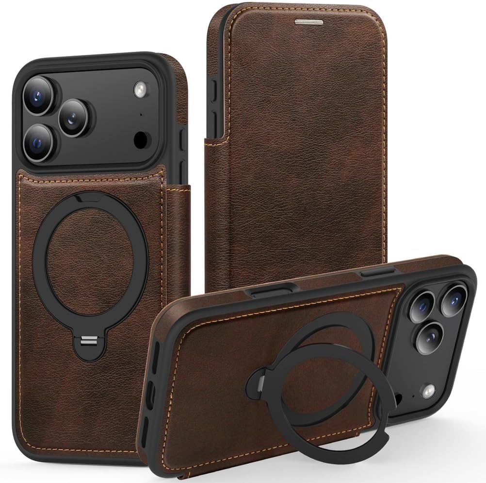 Wallet Case for iPhone 17 Pro Max/17 Pro/17 Air/17,Full Coverage Protection Swivel Magnetic Ring Holder Flip Leather Cover All -Inclusive Mobile Phone Case(Red,17 Air)