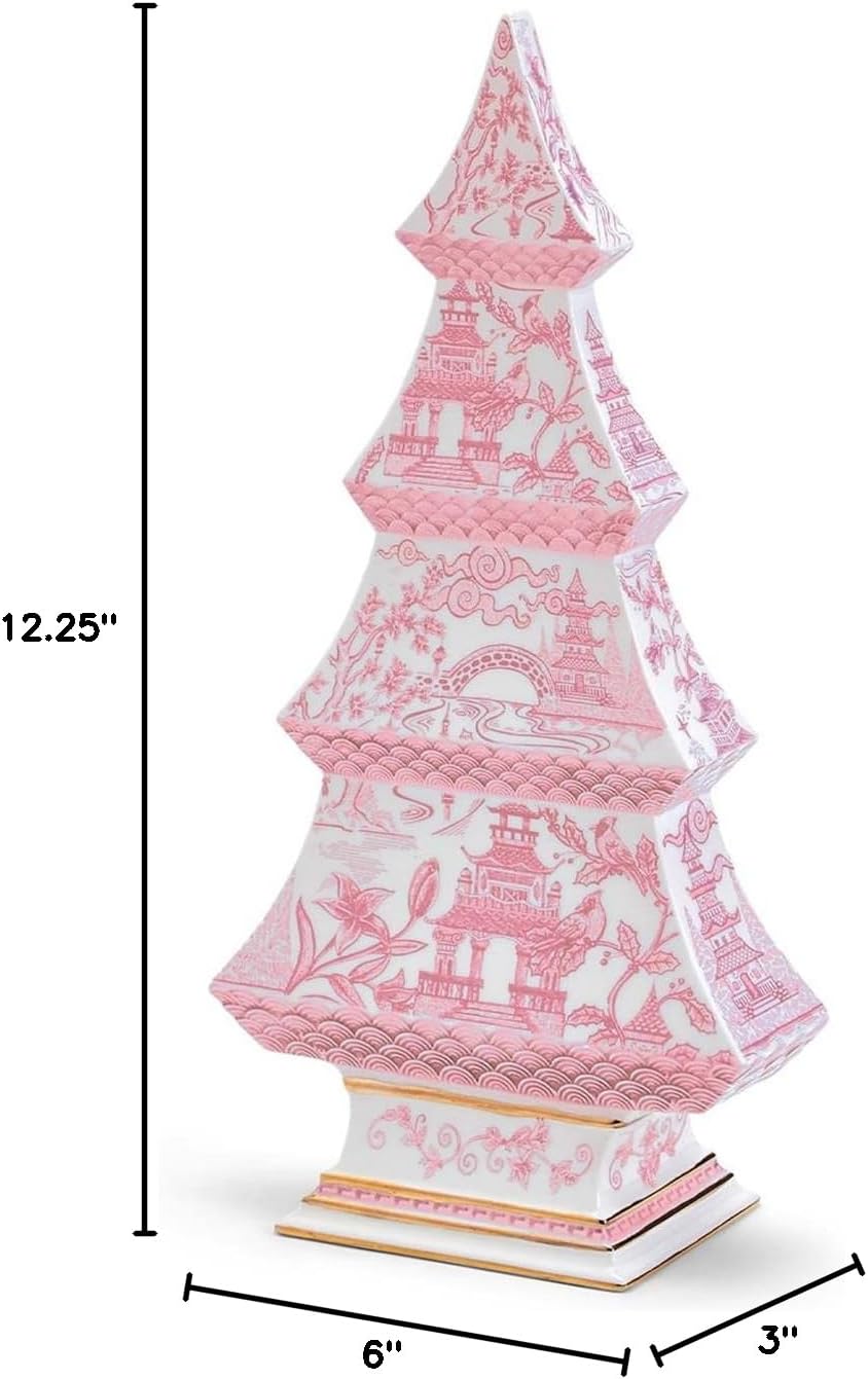 Two's Company 12.25-Inch Pink Chinoiserie Tree Figurine Elegant Dolomite Holiday Decor for Tabletops Entryways or Seasonal Displays