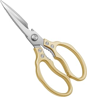 CGBE Kitchen Scissors, Multi-Purpose Kitchen Shears, Heavy Duty Dishwasher Safe Food Scissors, Non Slip Stainless Steel Sharp Cooking Scissors for Kitchen, Chicken, Poultry, Fish, Meat, Herbs-Gold