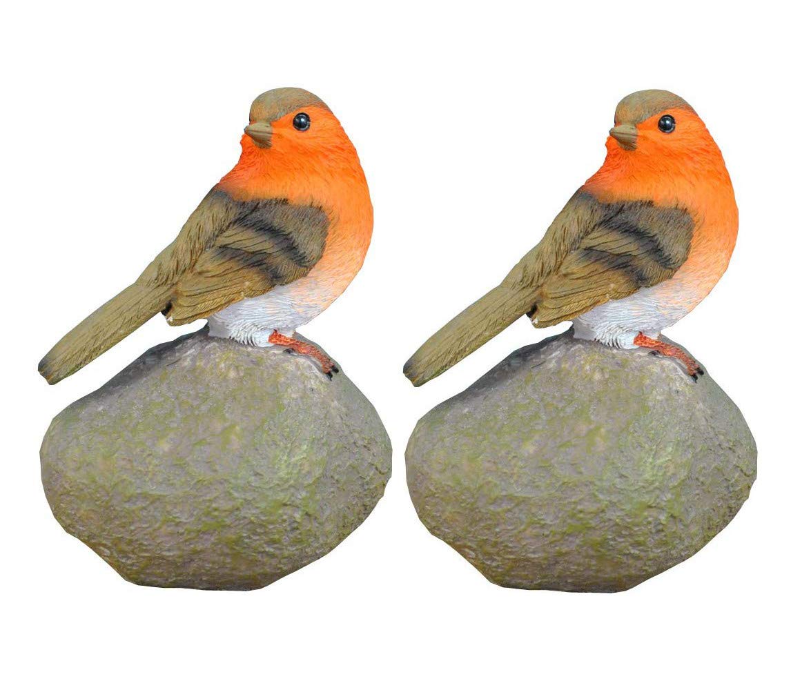 Selections Red & Brown Red Robin On A Stone Resin Garden Ornaments - Pack Of 2