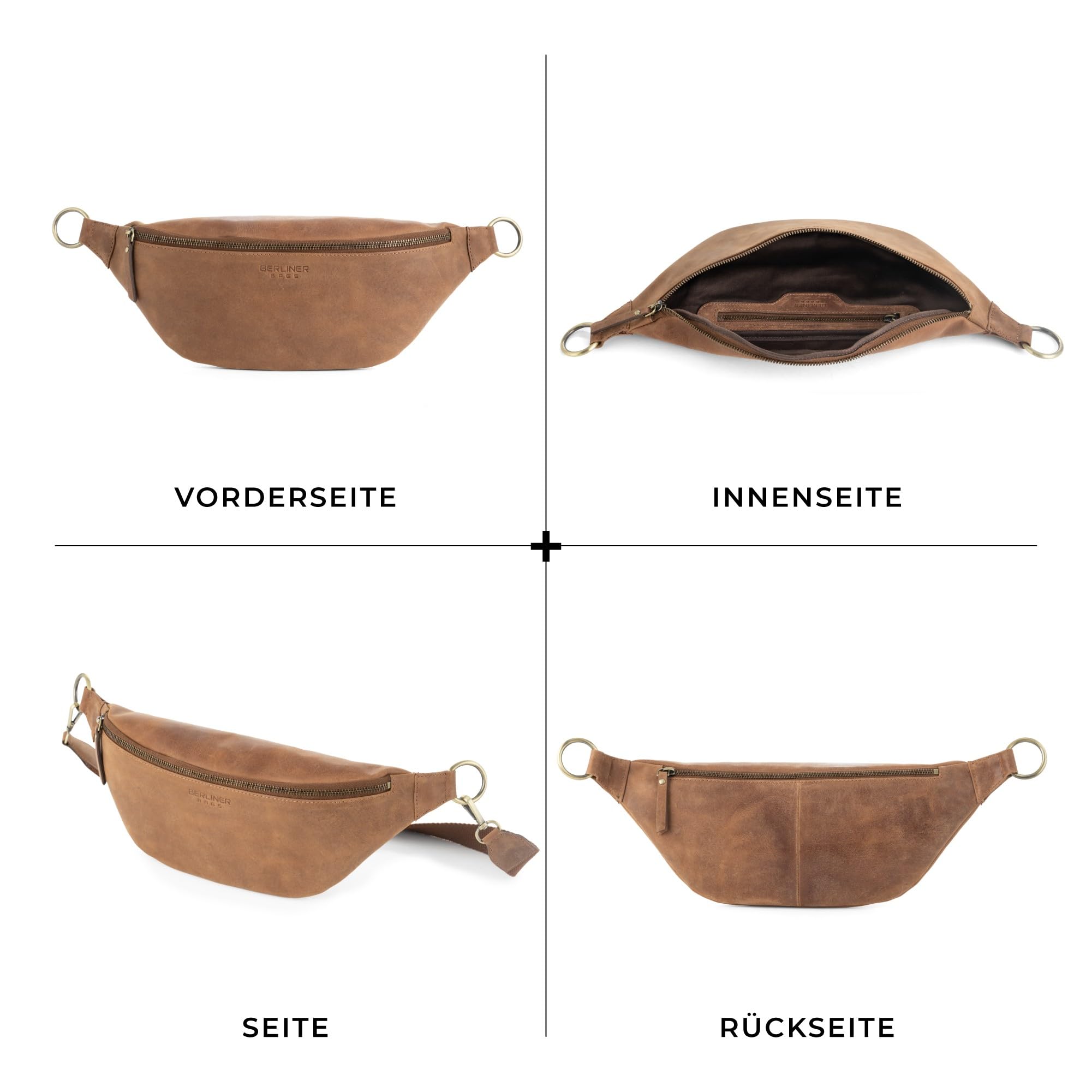 Berliner Bags Vintage Bauchtasche Mona XL, Umhängetasche aus Leder, Crossbody Tasche, Gürteltasche für Damen und Herren - Braun
