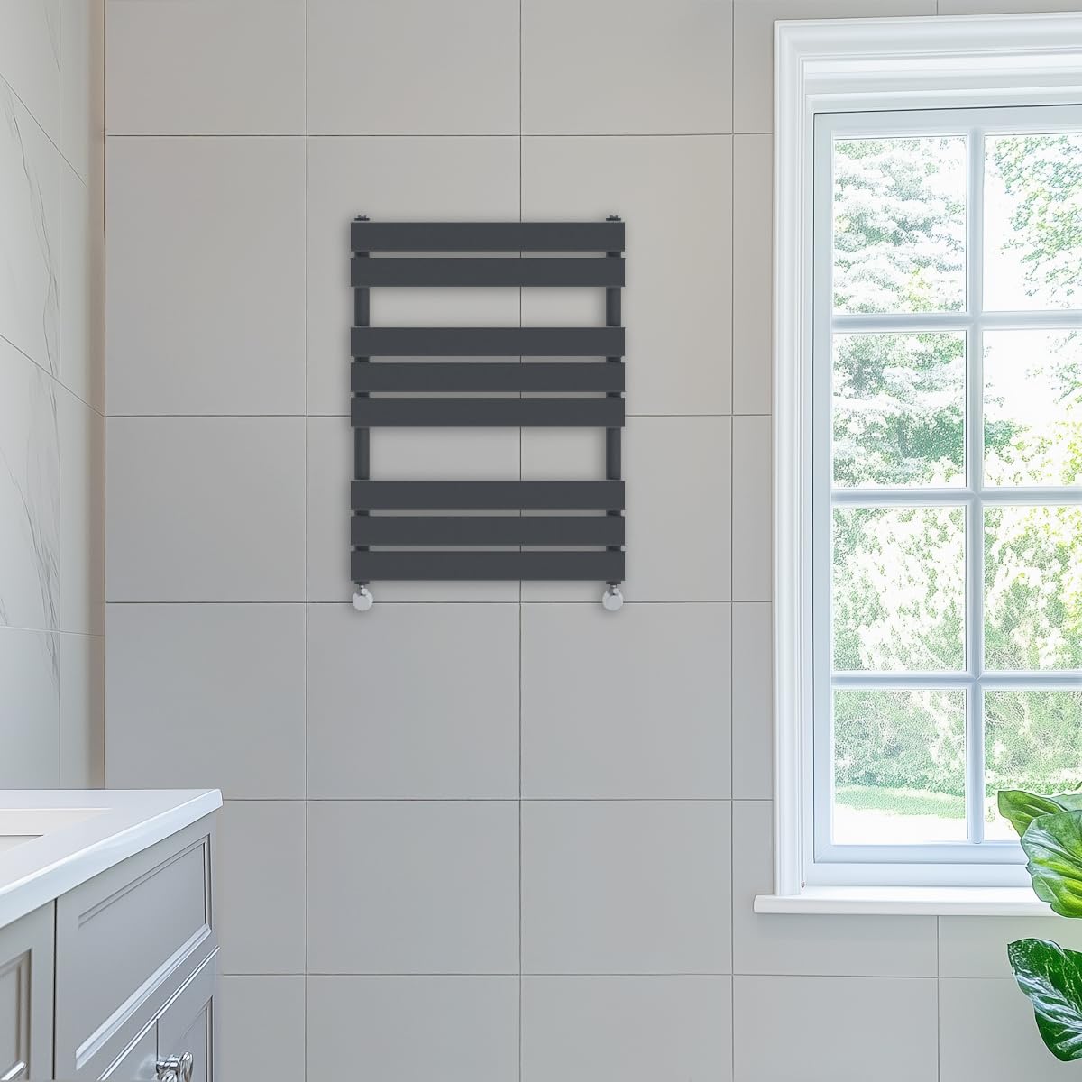 NRG 800 x 600 mm Designer Flat Panel Heated Towel Rail Radiator Anthracite Bathroom Radiator — image 1