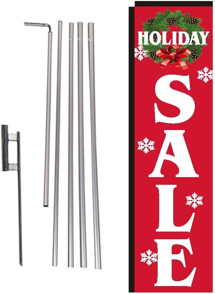 Business Holiday Sale Sign. Advertising Rectangle Feather Banner Flag with Pole Kit and Ground Spike