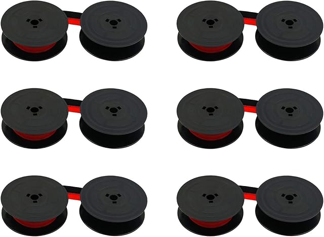 Printerfield 6 Pcs Replacement Typewriter Ink Spool Ribbon for Olivetti GR 4/GR 8 Black Red