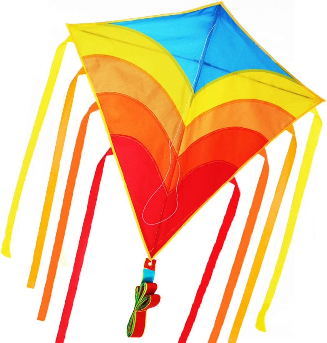 ZHONGRAN Diamond Kite for Kids and Adults, Easy to Fly Rainbow Kite for Child Outdoor Game Toys, Single line Kites with Long Tail, Flying Line and Spool