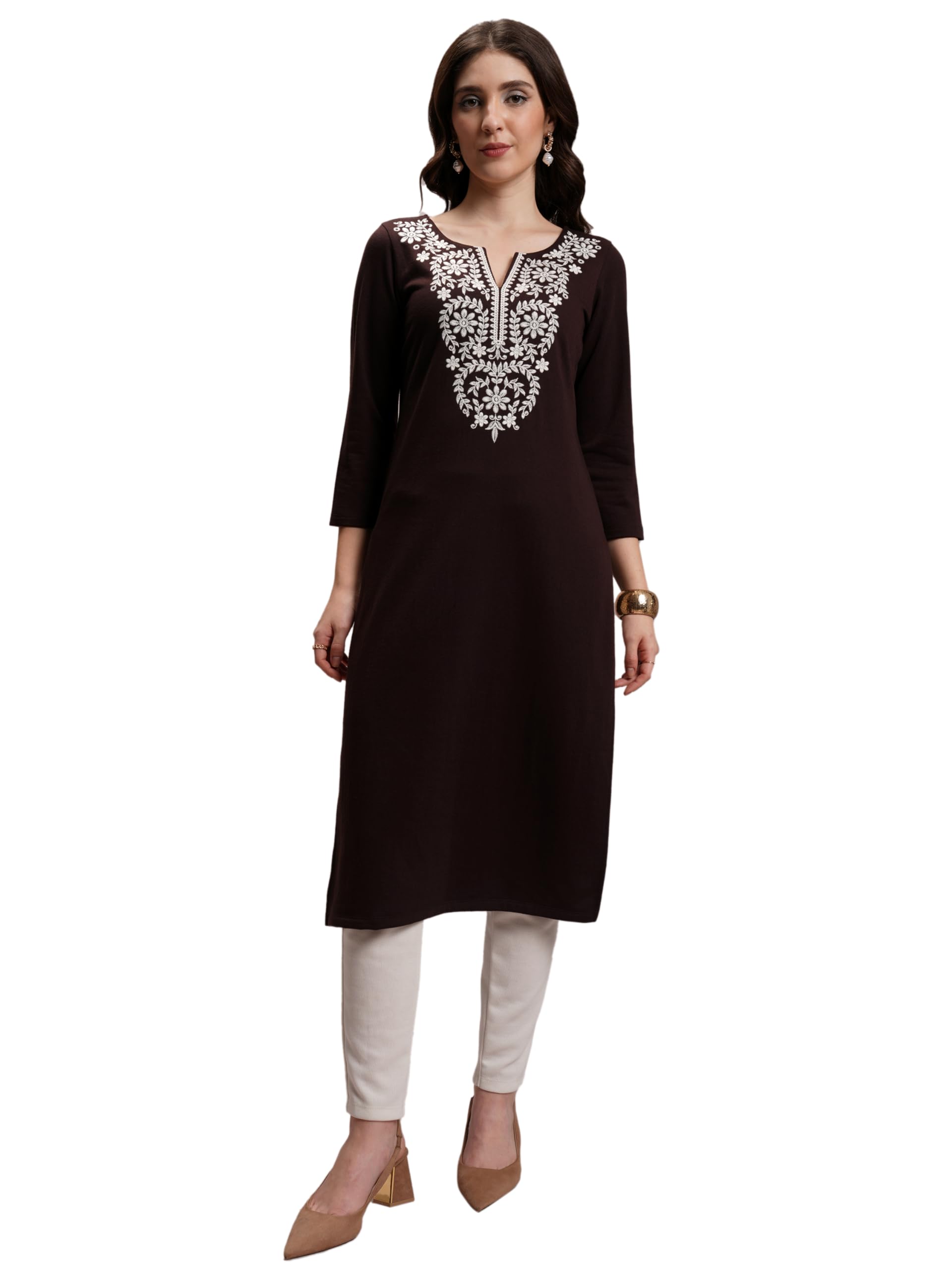 Ketch Polyester Women's Regular Fit Three-Fourth Sleeve Kurta in neutral