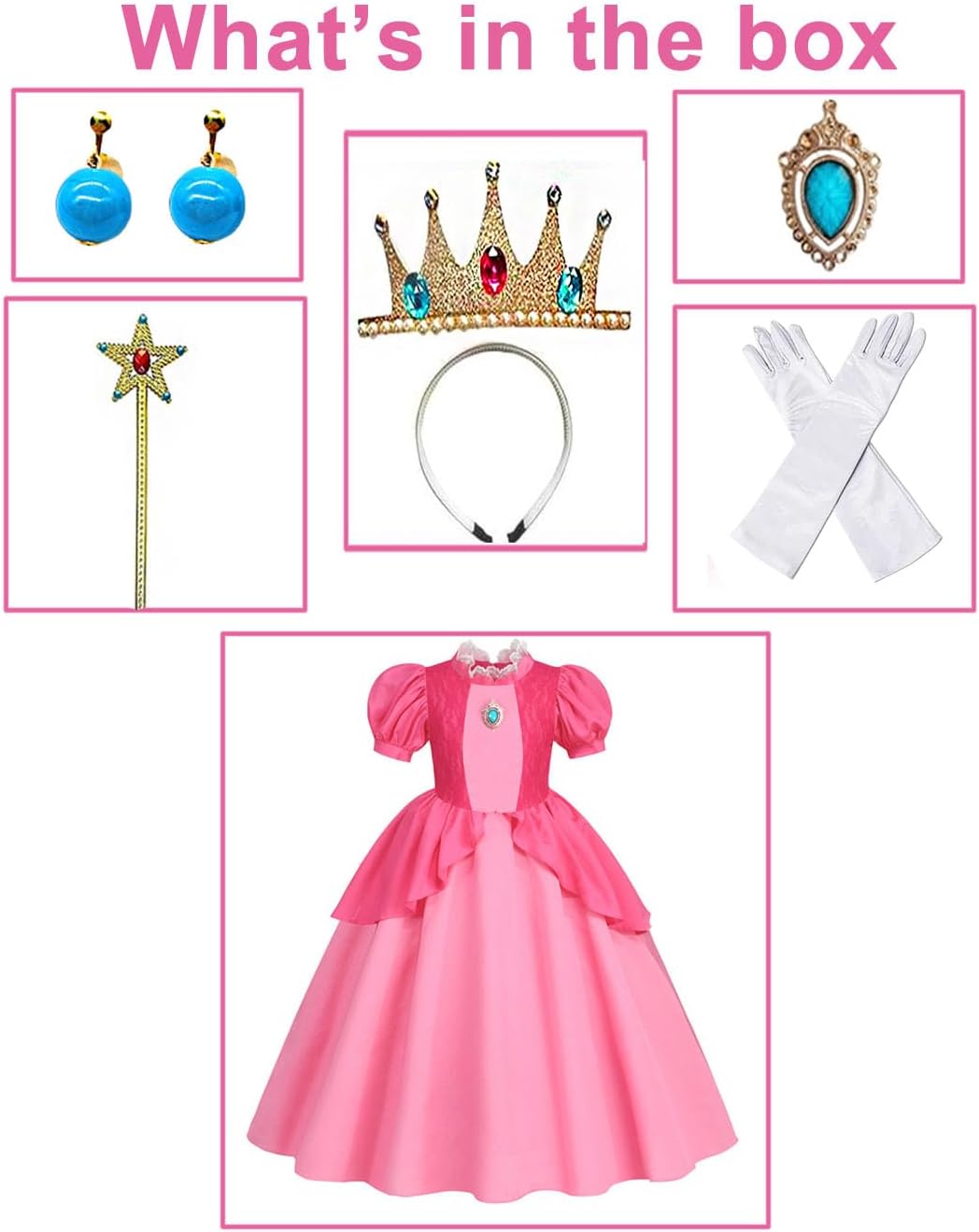 Princess Peach Costume Dress For Girls – Halloween Cosplay Outfit With Crown, Gloves, Scepter - View #11