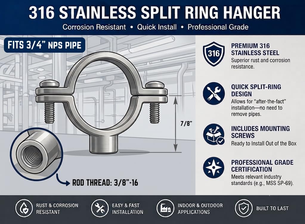 316SS Stainless Steel Split Ring Hanger Two Screw (3/4" Nominal Pipe Size)