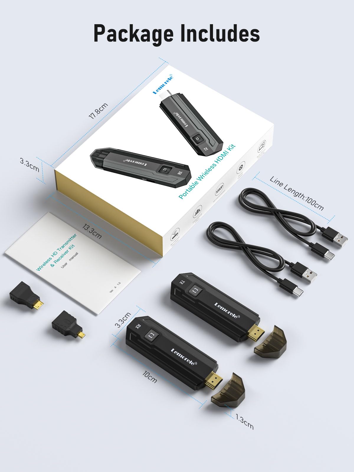 HDMI Wireless, Lemorele 165ft/50M Wireless Transmitter and Receiver HDMI 1080P Plug and Play 5G Streaming Multimedia Video/Audio/File from Laptop, PC, Camera, Blu-ray, PS5 to HDTV/Projector