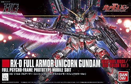Bandai Hobby HGUC Full Armor Destroy Mode/Red Version Gundam Unicorn Model Kit (1/144 Scale), Multicolor, 8" (BAN207581)