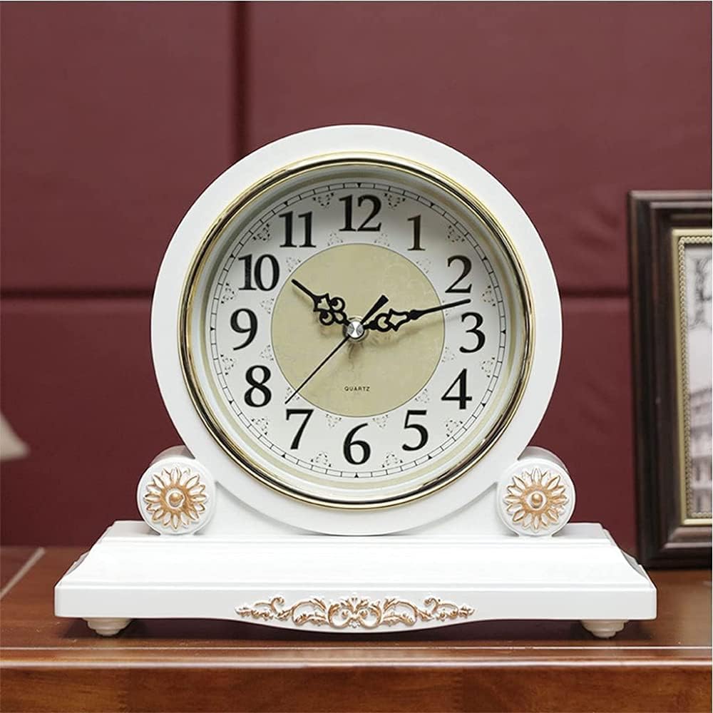 Mantel Clocks for Living Room Decor, with Silent Movement, Battery Operated, Table Clock for Fireplace Mantel, Office, Desk, Shelf & Home Décor,-White